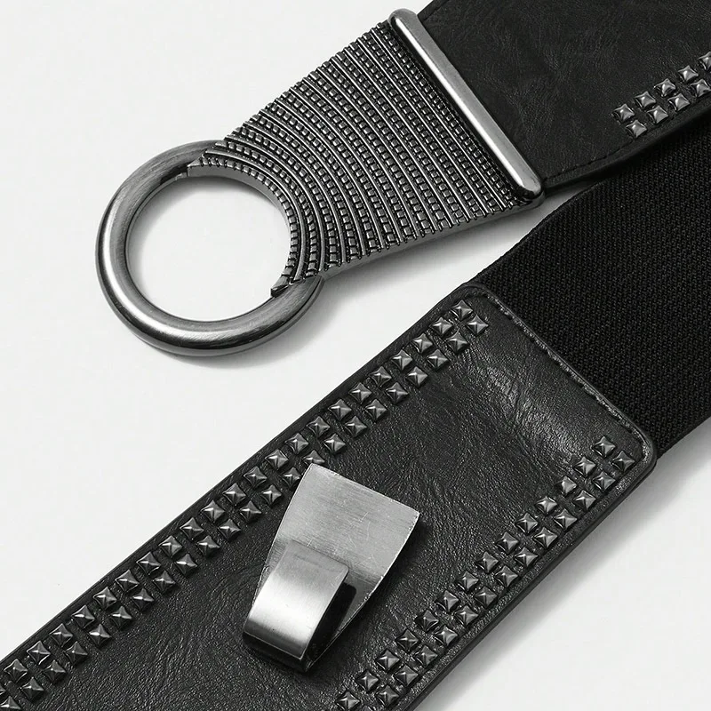 Cincher elastico in vita larga con rivetti casual alla moda da donna