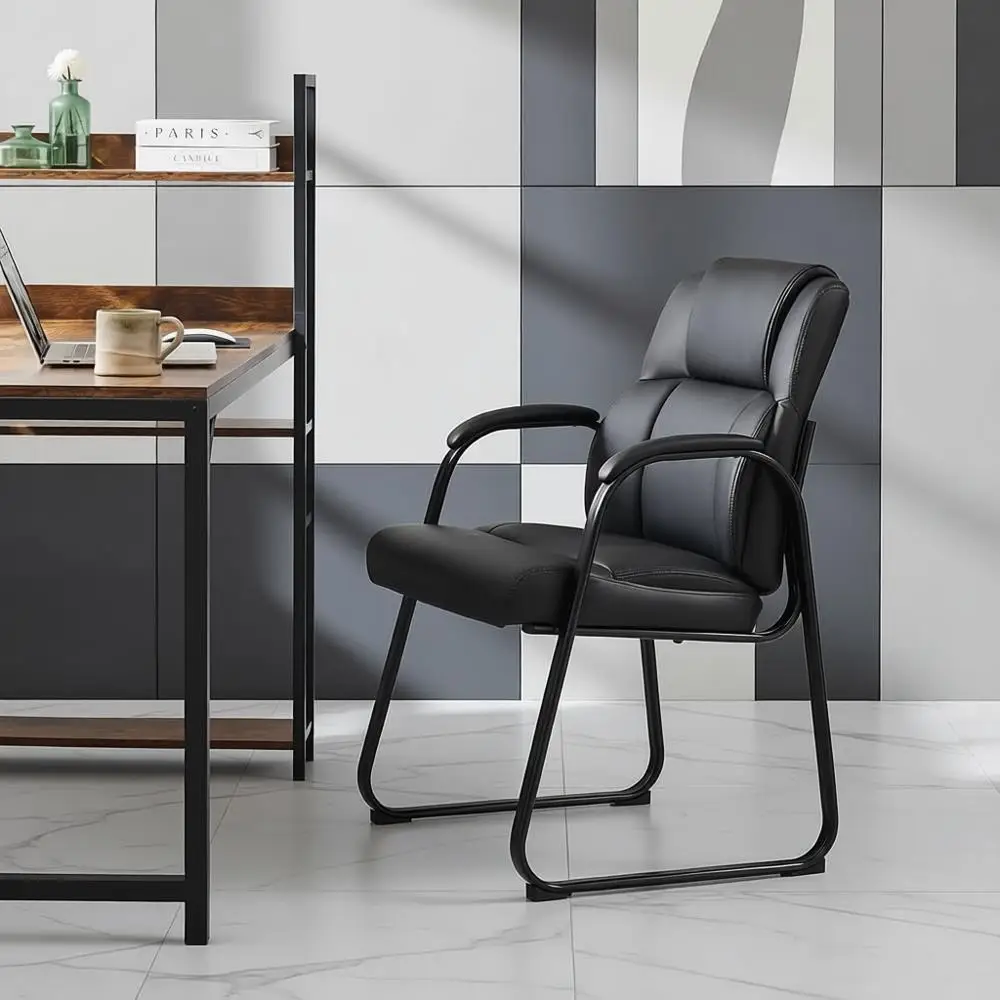 

Sleek Sled Base Leather Chair with Padded Arms for Waiting Rooms, Conferences, and Home Offices