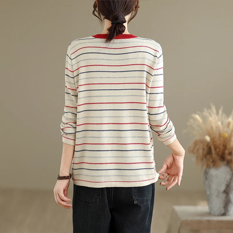 Maglione di lana ultra morbida rotondo strato base Ne calore patchwork a righe dimagrante pendolarismo da donna misto lana poliestere