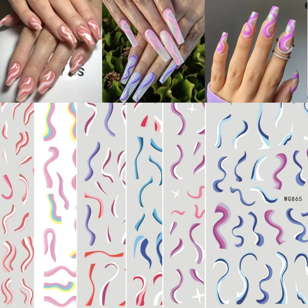 

1 Sheet Water Ripples Nail Art Sticker Self-Adhesive Sliders 3D Colorful 10*8cm Nail Abstract Lines Decals