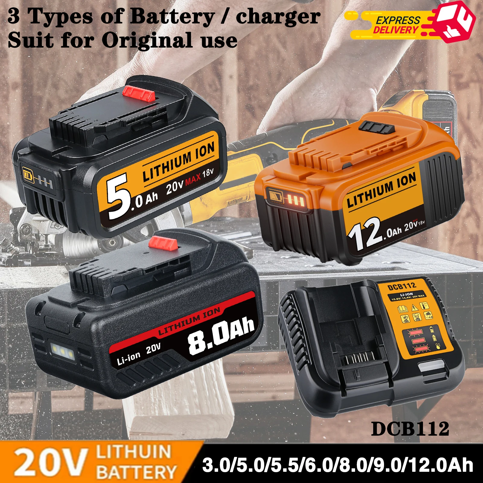 

1~4Pcs 3.0/5.0/5.5/6.0/8.0/9.0/12.0Ah battery Replace for DeWalt 20Volt DCB200 Lithium-ion Battery Pin DCB204 DCB205 DCB206