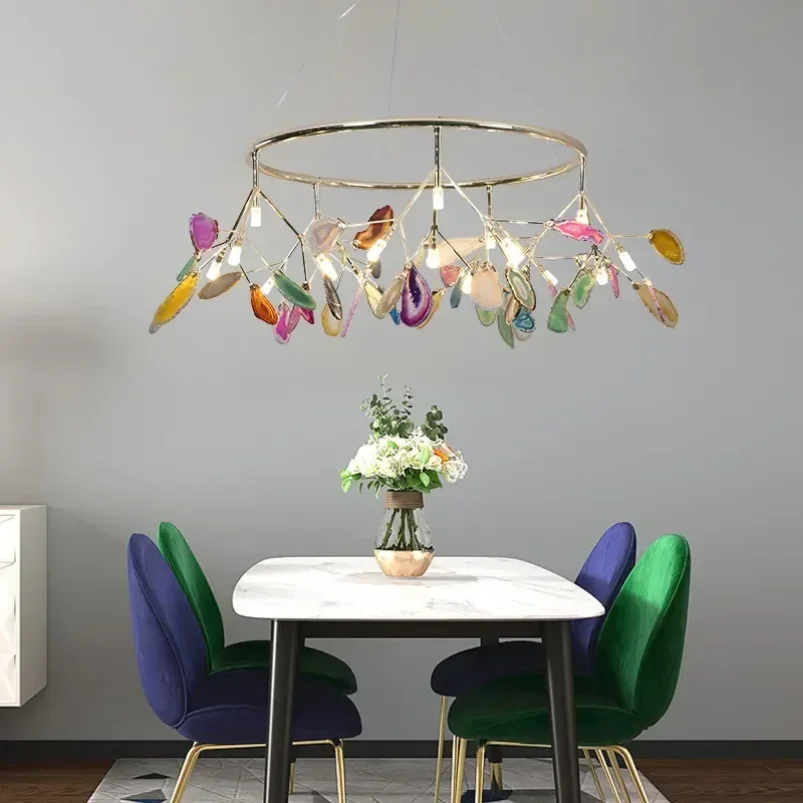 Natural Color Agate Lamp Nordic Firefly Chandelier Living Room Bedroom Dining Room LED Romantic Lighting Device Chandelier