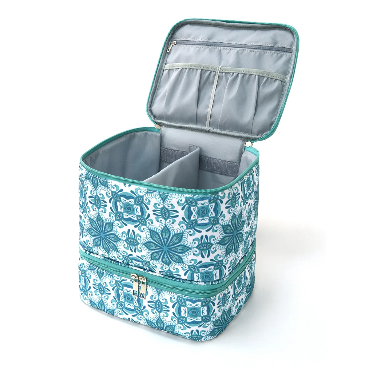 Women's Floral Cosmetics Storage Box Double Layered Toiletry Storage Bags Business Travel Portable Large Capacity Handbags