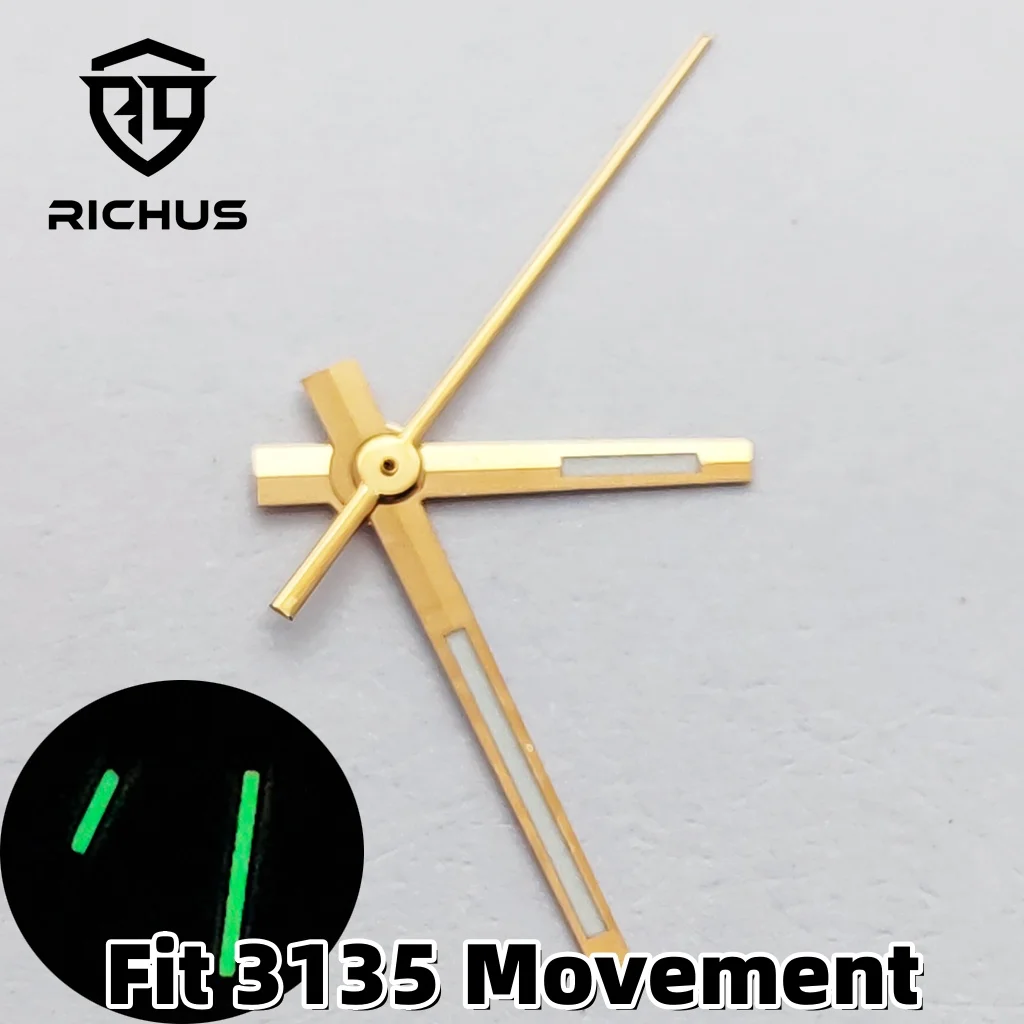 RICHUS 3135 Watch Hands Silver Watch Hands Green Luminous Fit 3135 Movement Watch Accessories