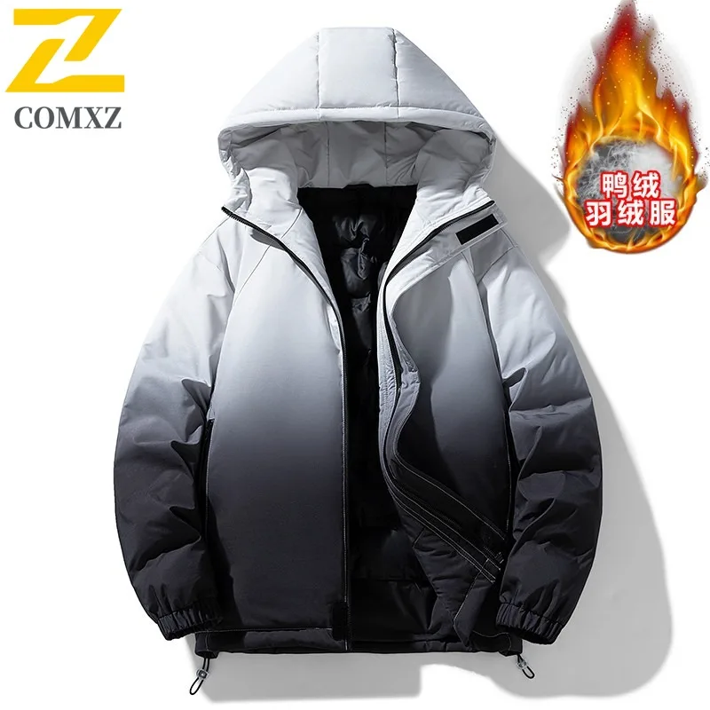 COMXZ 2025 Mens Padding Coat Hooded Splicing Outdoor Adventure Multi-Functional Coat Hiking Travel Lightweight Autumn Wear
