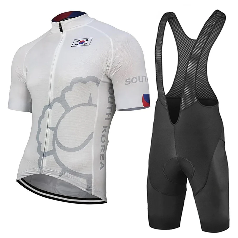 New Men's Korea National Flag Team Cycling Jersey Kit White Bike Shirt  Riding Sets Clothing Wear Black Shorts Lycra