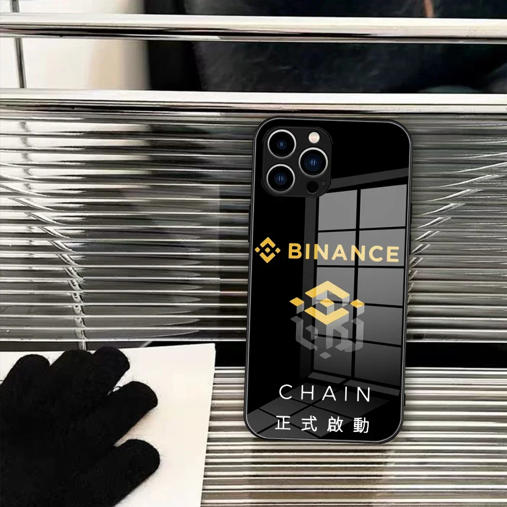 For IPhone 15 Binance Bnb Coin Crypto Coin Phone Case Glass For IPhone 13 14 12 11Pro XR XS MAX 14 Plus SE Design Glass Cover