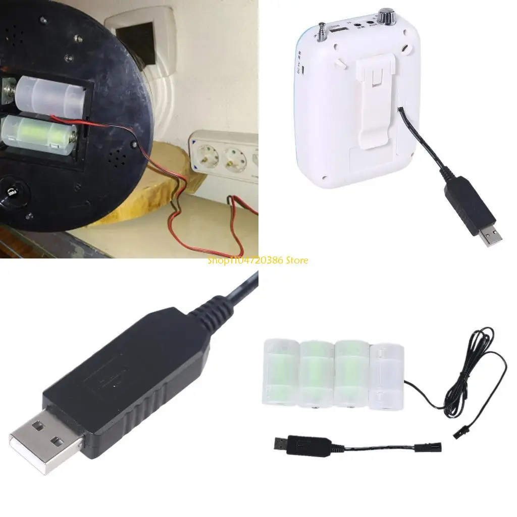 K0EA USB to D Cell Battery Cable Replace 1-4pcs D Size 1.5V Batteries for Clocks Remotes Electronic Device