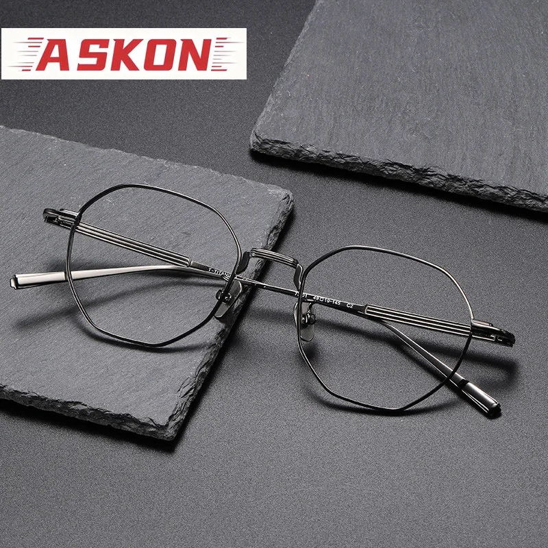 ASKON  Pure Titanium Glasses Frame men Women Retro Square Eyeglasses frames Brand Design Eyewear High Quality Spectacles
