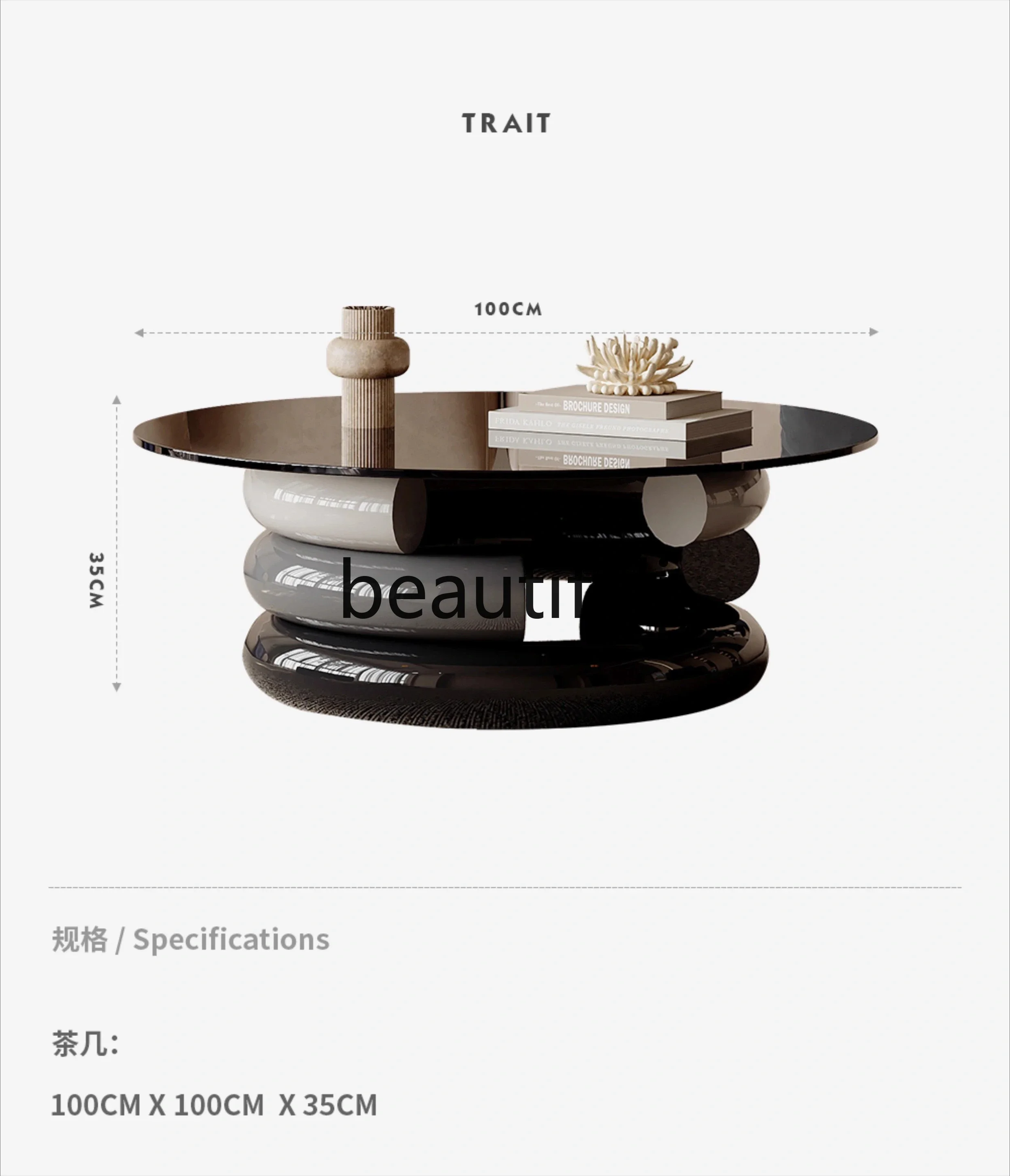 E182 Italian minimalist round tempered glass coffee table wabi sabi wind designer art living room coffee table