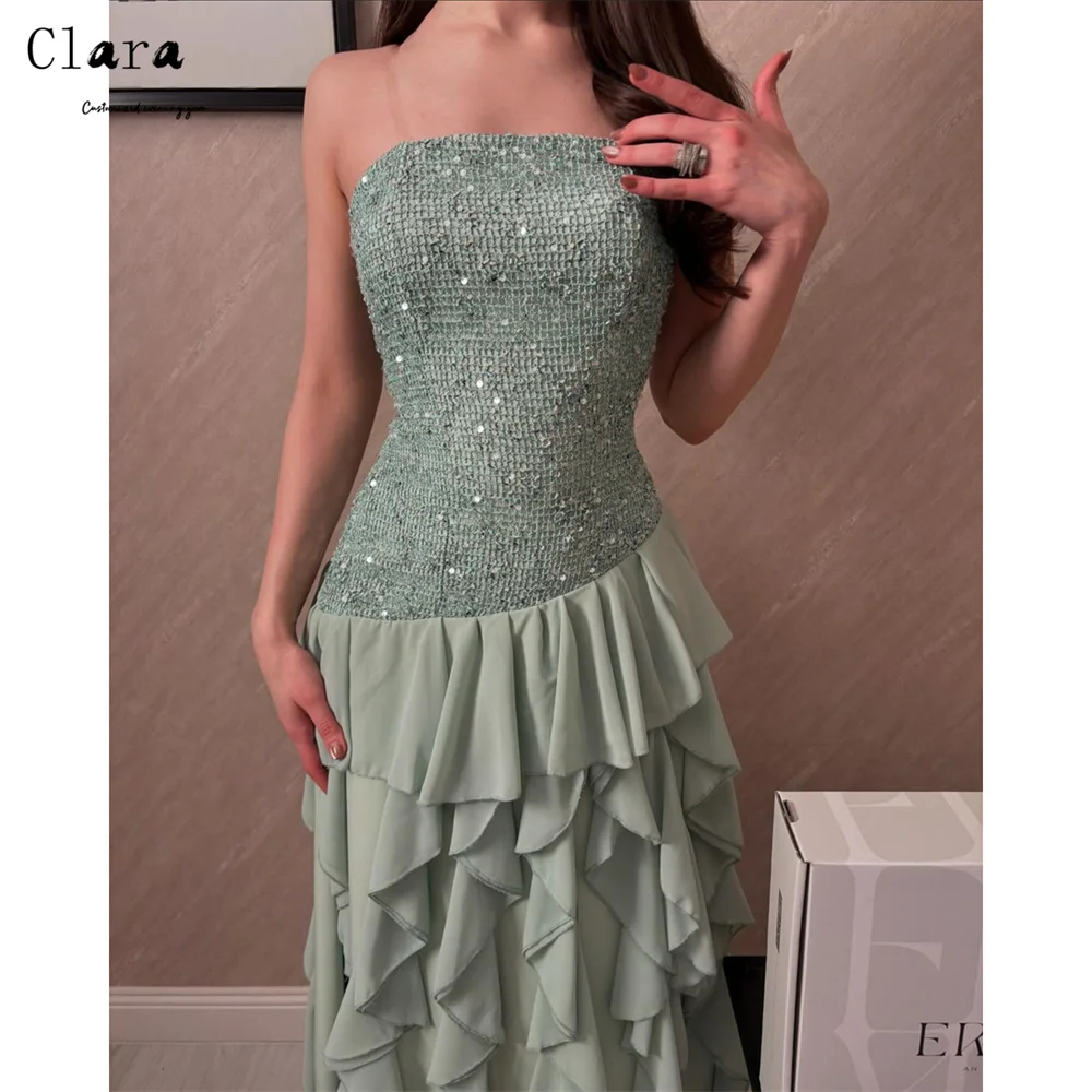 

Clara Custom Tube Top Blue Green A Line Sleeveless Elegant Women's Dresses for Wedding Party Prom Dresses 2026 Luxury Evening