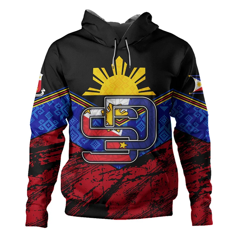 Vintage 3D Printing Republic Of The Philippines Flag Hoodies For Men Philippine National Emblem Graphic Hooded Hoody Long Sleeve