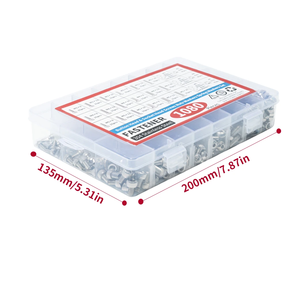 Imagem -05 - Porcas e Parafusos Variedade Kit m3 m4 m5 m6 Parafuso Conjunto Botão Cabeça & Soquete Parafusos Métricos 304 Aço Inoxidável Prata 1080 Peças