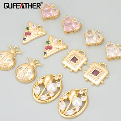 GUFEATHER MF19,jewelry accessories,18k gold rhodium plated,copper,zircons,hand made,charms,jewelry making,diy pendants,6pcs/lot