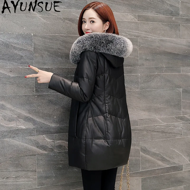 AYUNSUE peau de mouton naturelle en cuir véritable doudoune femme 2025 mi-long vers le bas manteaux vêtements d'hiver col de fourrure de renard Jaqueta Couro