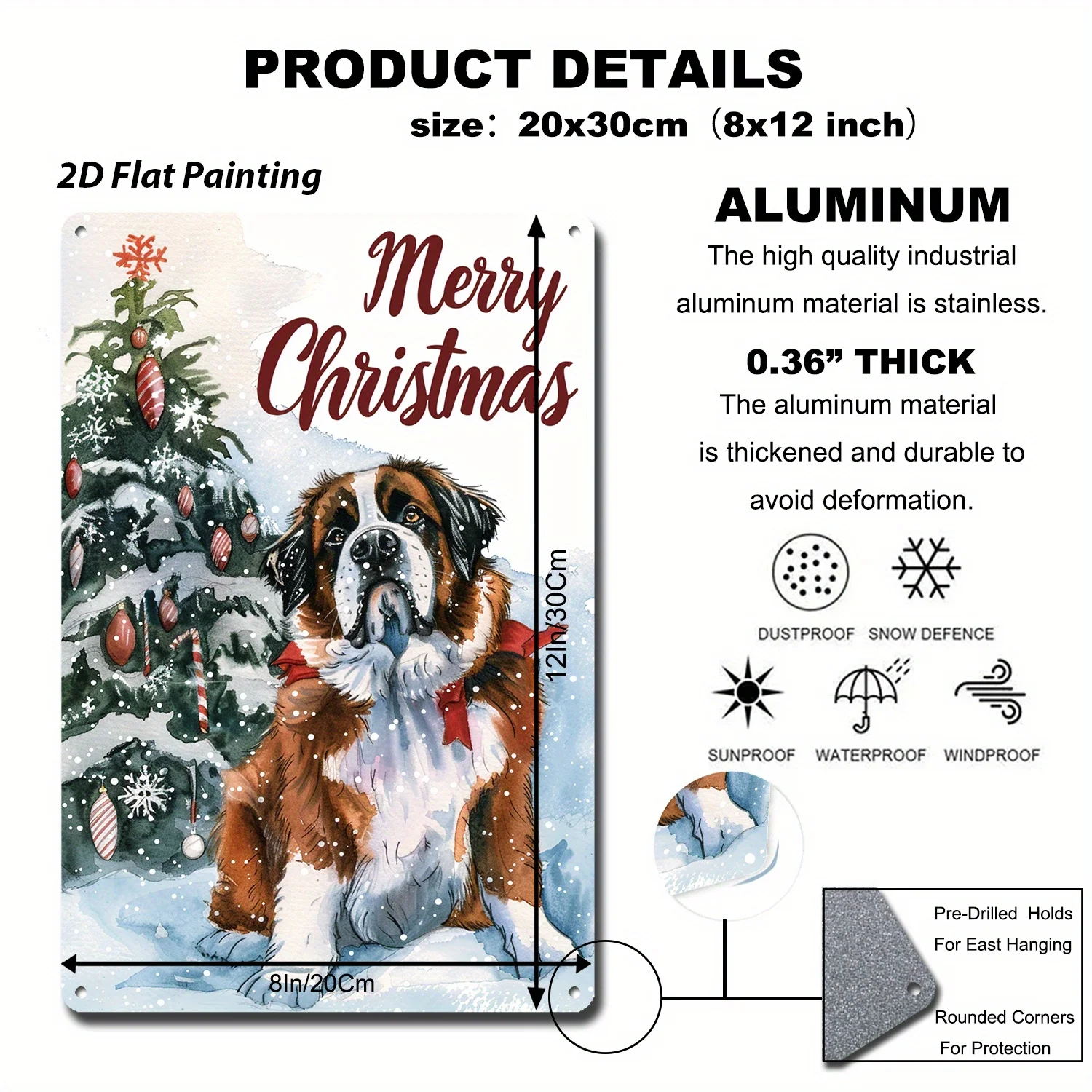 2D Flat 1pc 8x12 Inch(20cm X 30cm) Saint Bernard Large and Gentle Christmas Tin Sign Majestic Dog for Home and Holiday Cheer R