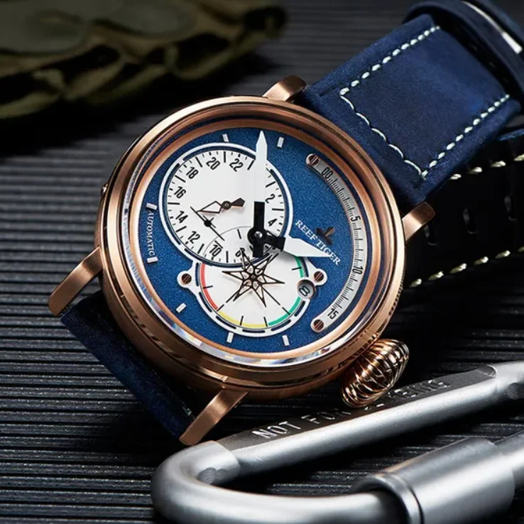 ريف النمر الرجال ساعة أوتوماتيكية 45 مللي متر ساعة اليد الميكانيكية 5ATM مقاوم للماء مضيئة الياقوت مرآة ستار الطلب الثاني 24 ساعة