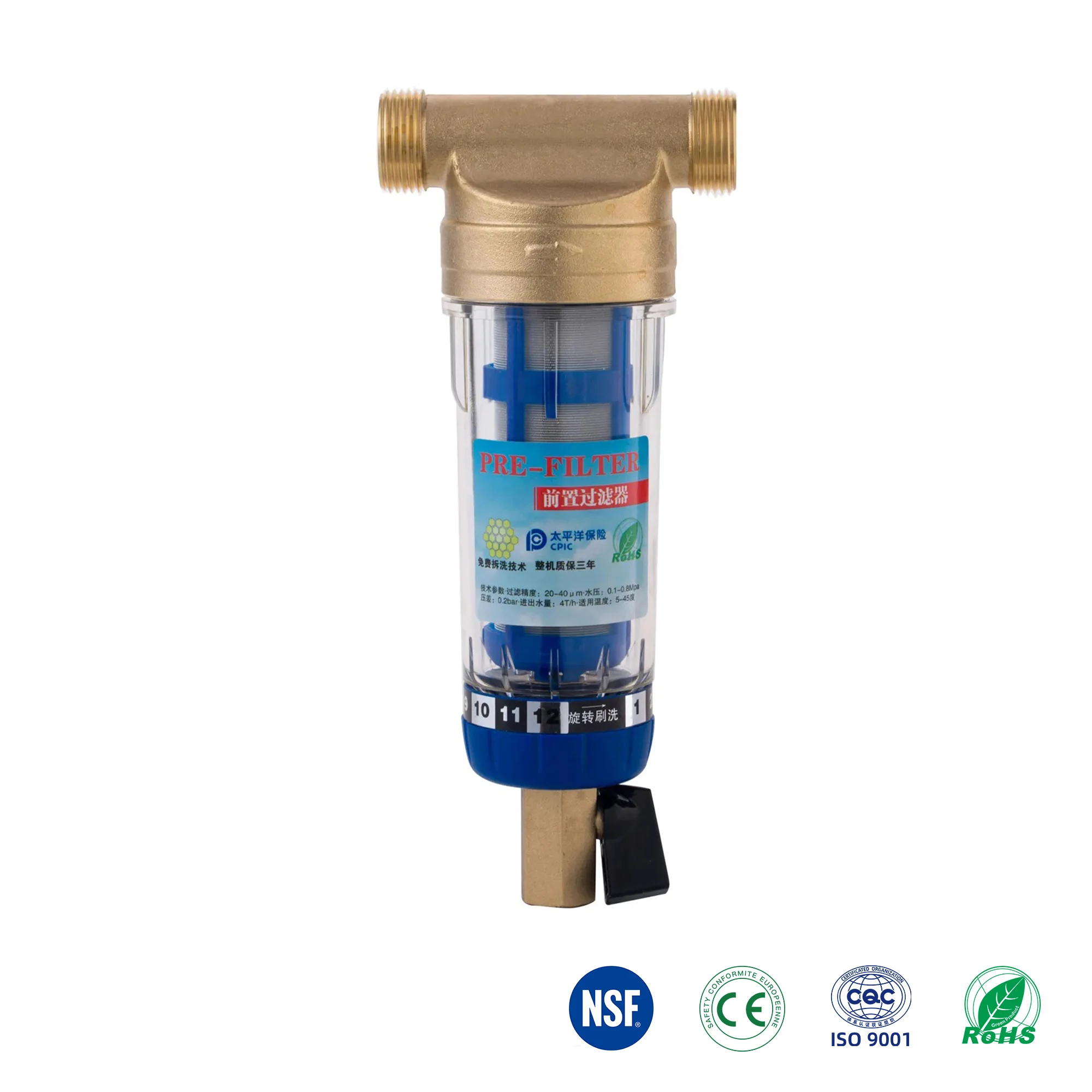 Hot Sale Intelligent Manual Stainless Steel 60 Micron Filtration Sewage Backwash Prefilter for Outdoor Household RV Car Use