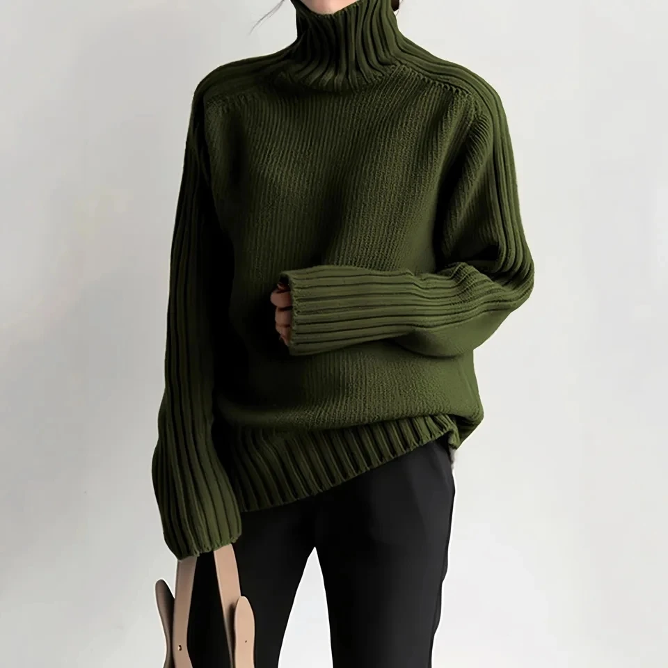 

High Collar Solid Color Long Sleeve Knitted Sweater Women's Versatile Simple Fashion Classic Pullover Winter Clothes 2025 Women