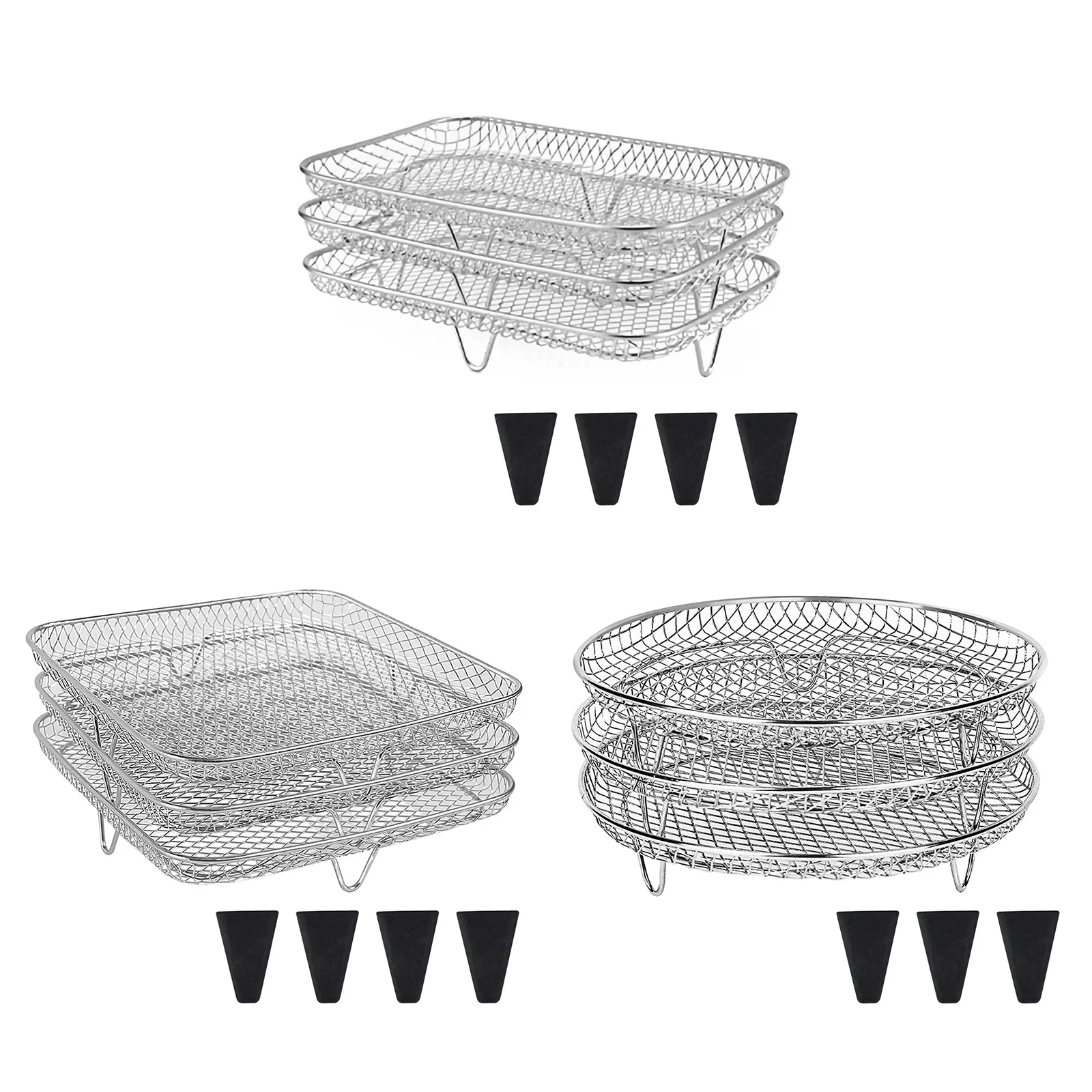 3-Layer Air Fryer Racks Stainless Steel Stackable Steam Rack Anti-rust Easy To Clean with Silicone Foot Pad Kitchen Accessories