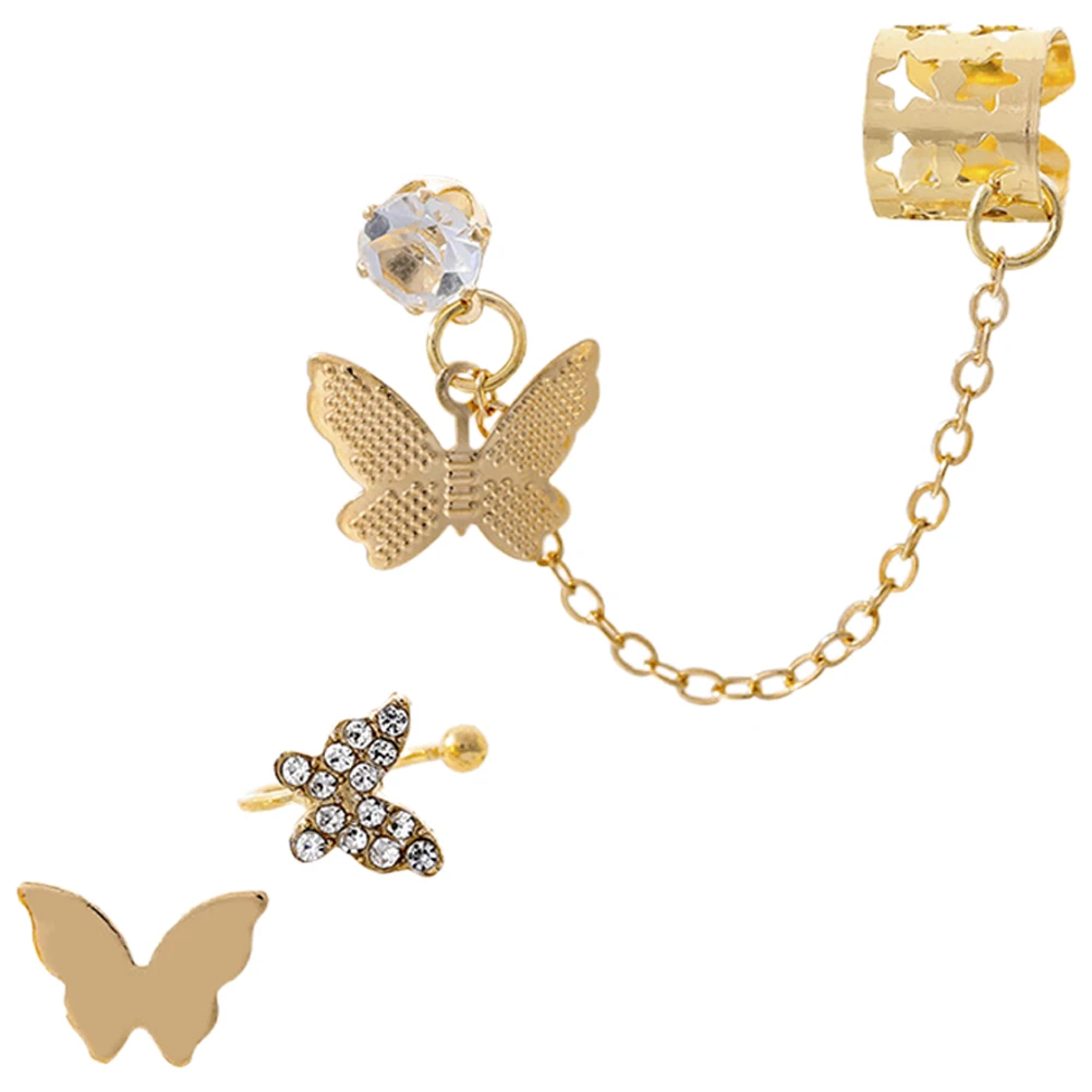 

3pcs Ear Cuff Set Dainty Butterfly Rhinestone Earrings Non Piercing Studs for Women Tiny Jewelry Accessories