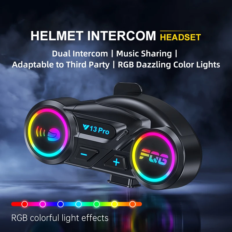 Motorcycle Helmet Bluetooth Headset 2 Rider 500m Intercom Colorful Light Waterproof Noise Cancellation AI Voice Riding Headset​