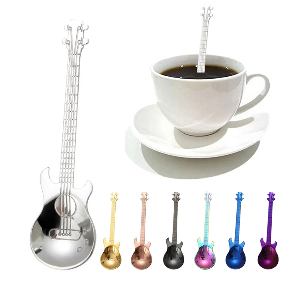 2024 Faroot Stainless Steel Spoon Tea Scoop for Stirring Drink Colorful Dessert Spoon Guitar Shape Coffee Teaspoon