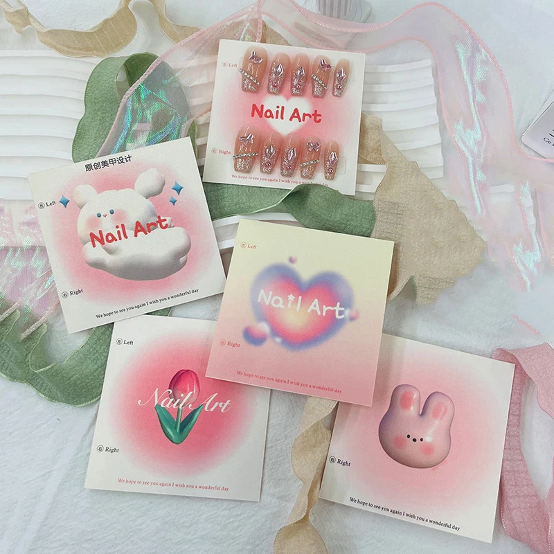 50Pcs 6.5x6.5cm 8x8cm Press On Nail Cardboard Cards Cartoon Pattern Nail Art Display Photo Props Card False Nail Tips Manicure