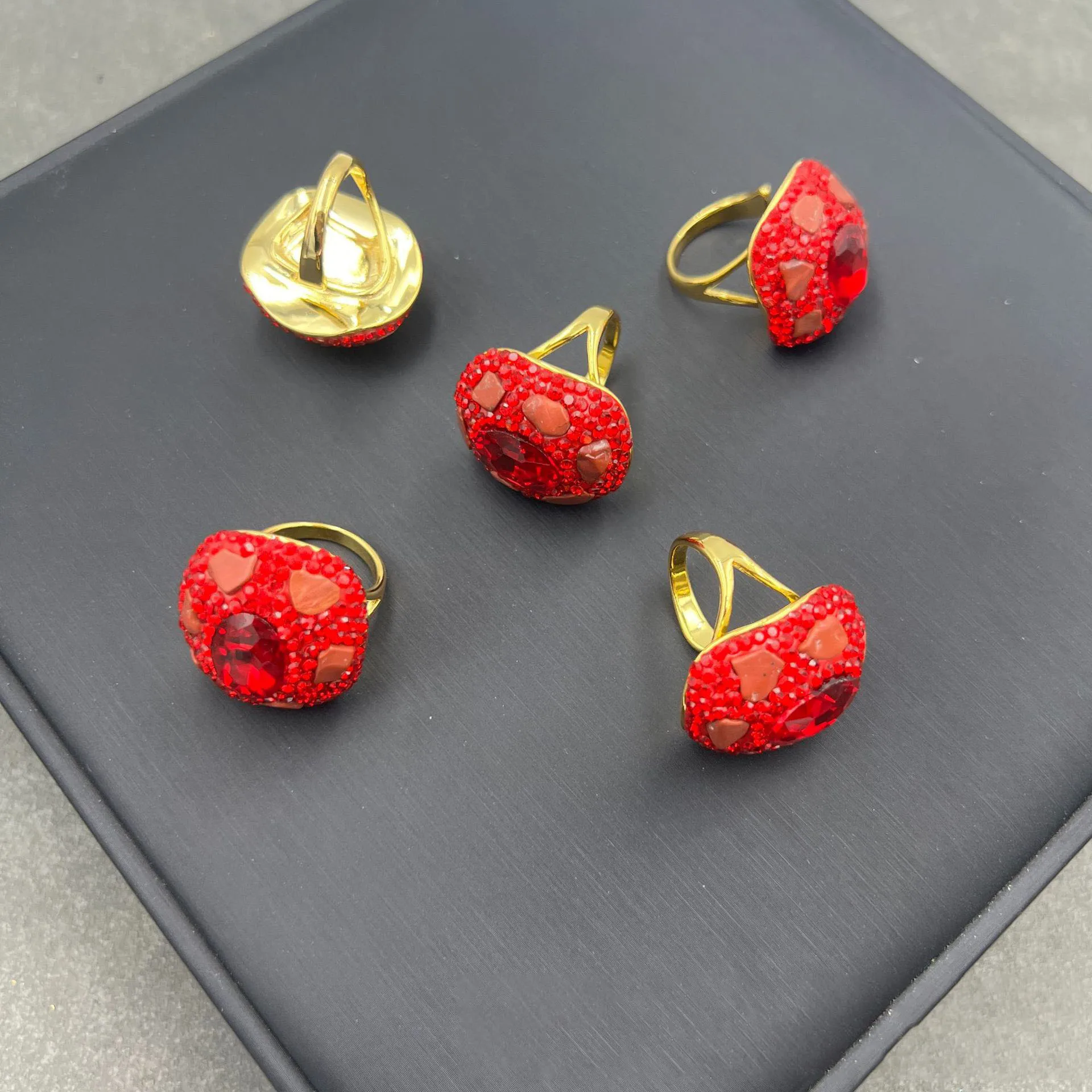 5pcs Natural Red Cystal  Rings For Women Lady Jewelery CZ Micro Pave Rings