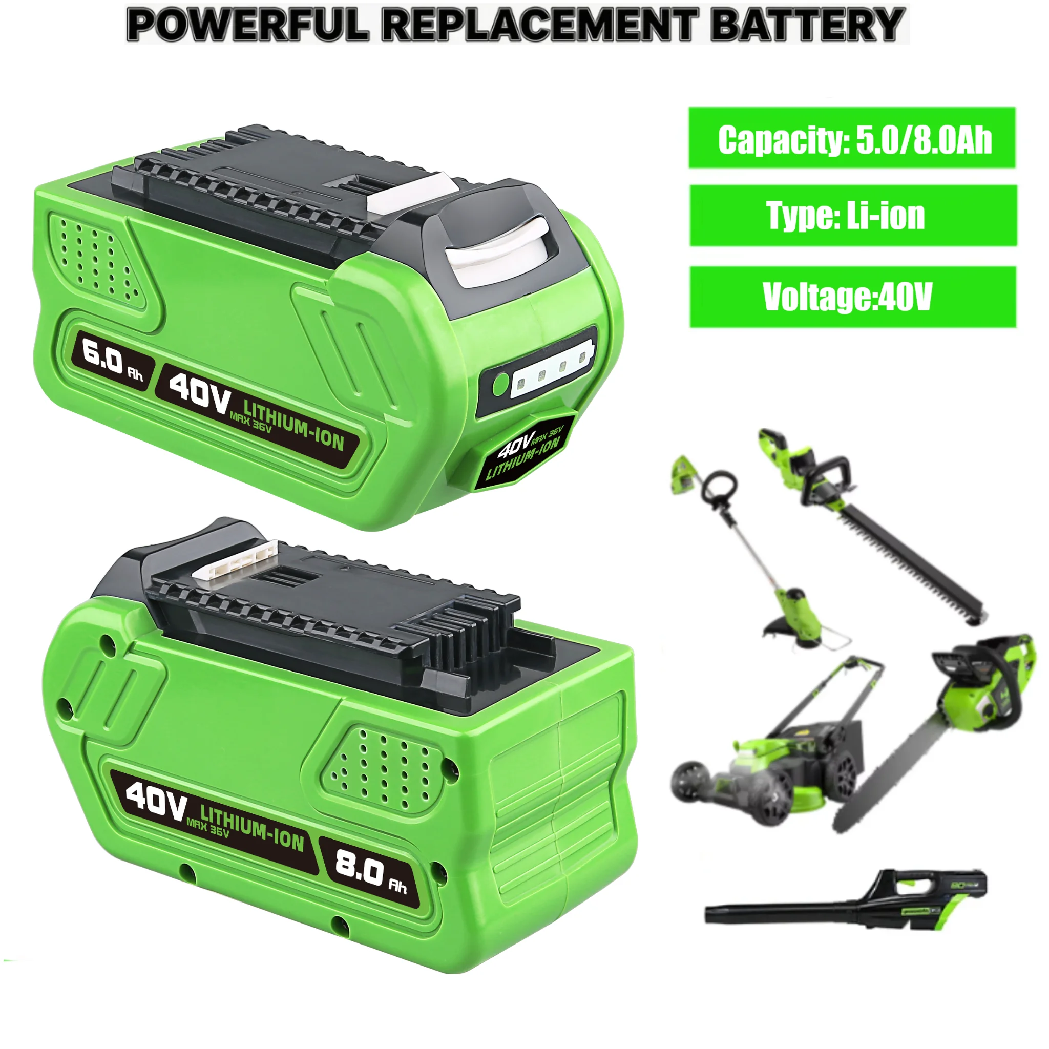 VINIDA 40V 6/8Ah for Greenworks (29462/29472/29282) Replacement For Lawn Mower/Leaf Blower Li-ion GMAX Power Tool Battery Pin