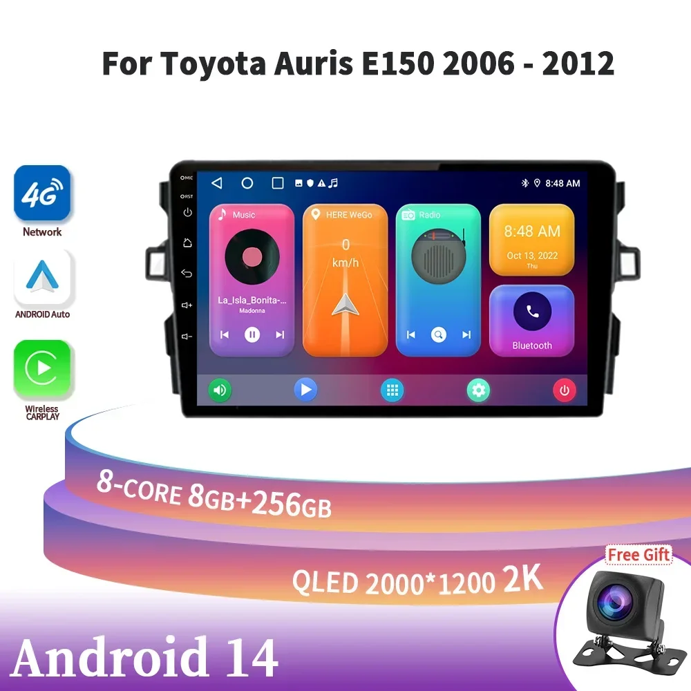 Android 14 For Toyota Auris E150 2006-2012 CarPlay 2 Din Screen Auto Radio Multimedia Navigation 4G GPS Wireless Carplay Stereo