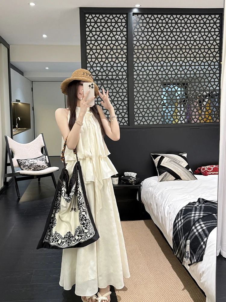 

Zhang ei New Chinese Sle White Floral Print Ne Hanging Set Summer Faion Women's Two-Piece Suit round Ne Commute S...