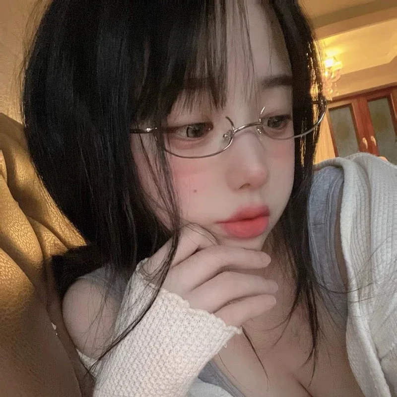 نظارات عتيقة بإطار معدني نصف إطار بدون عدسة للفتيات أنيقة لتزيين الحفلات التنكرية Y2K نظارات تصوير معدنية #6