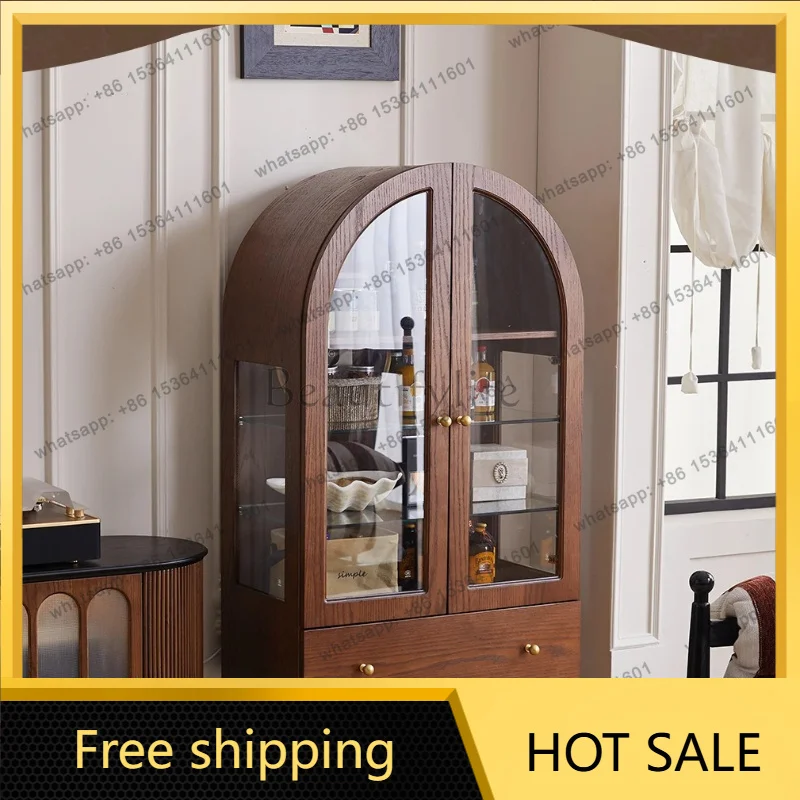 YJ French arched wine cabinet, living room locker, American retro storage, antique display, vertical locker