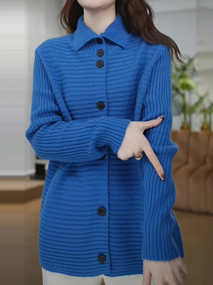 

Winter 2025 Women's Loose Knitted Cardigan Pure Color Korean Sle Casual Top Slimming Lazy Faion Versatile Long Sve