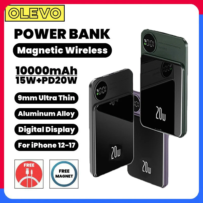 

10000mAh Alloy Macsafe Power Bank Magnetic Wireless Fast Charger For iPhone 17 16 15 14 13 12 11 Xiaomi Huawei Samsung Powerbank
