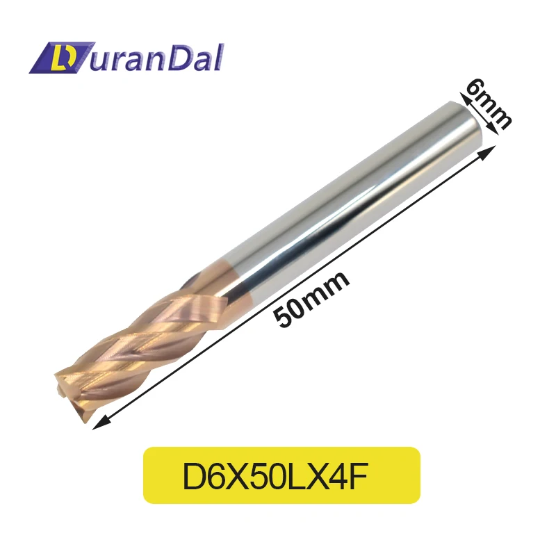 

HRC55 4-зубая фреза из карбида вольфрамовой стали, фрезерные инструменты из твердого металлического сплава, плоская концевая фреза с ЧПУ для стали