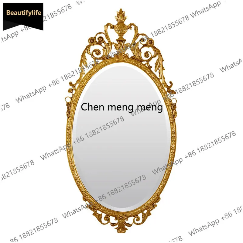 

C139 Vintage American oval engraved vanity mirror light luxury French fireplace decorative mirror wall hanging