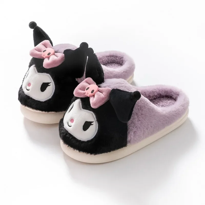 Sanrio Cartoon Kawaii Autumn and Winter HelloKitty Cinnamoroll Kuromi Children\'s Cotton Slippers Girls Thick Warm Home Slippers