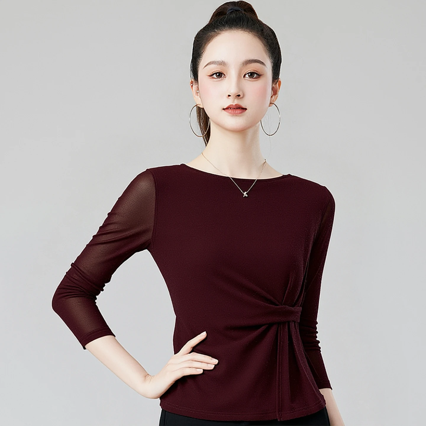 Tops de baile latino de manga larga para mujer, 4 colores, Tops de baile modernos para mujer, ropa de actuación de baile de salón para adultos DW11122