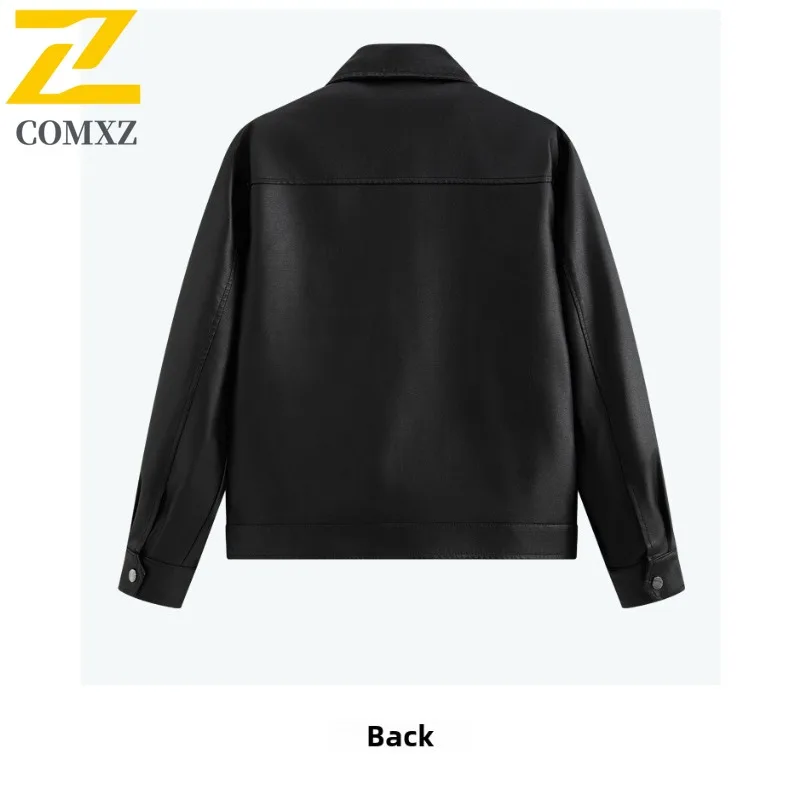 سترة جلدية كاجوال بياقة واقفة للرجال من COMXZ، معطف مريح لركوب الدراجات في الهواء الطلق، معطف جلد خريفي خفيف الوزن للسفر #6