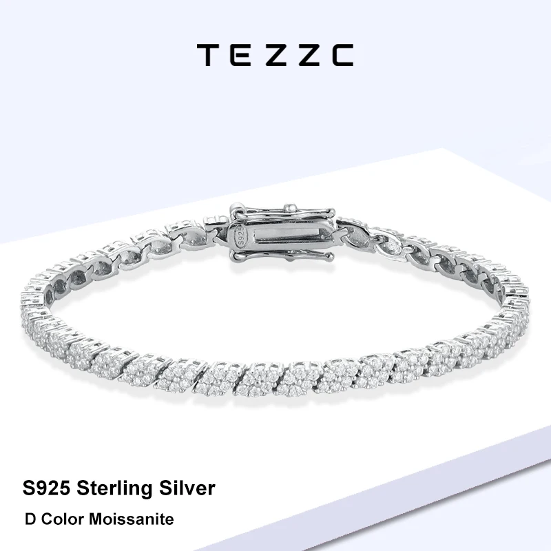 Tezzc D Color Full Moissanite Tennis Bracelet For Men S925 Sterling Silver lab Diamond Bracelets For Women Wedding Party Jewelry