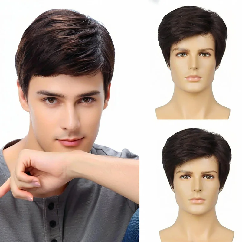 Cocktail Party Man Suit Match Short Straight Hair Concert Dress Up Flyaway Hair Straight Bangs Wig Man Daily Ear Length Hair
