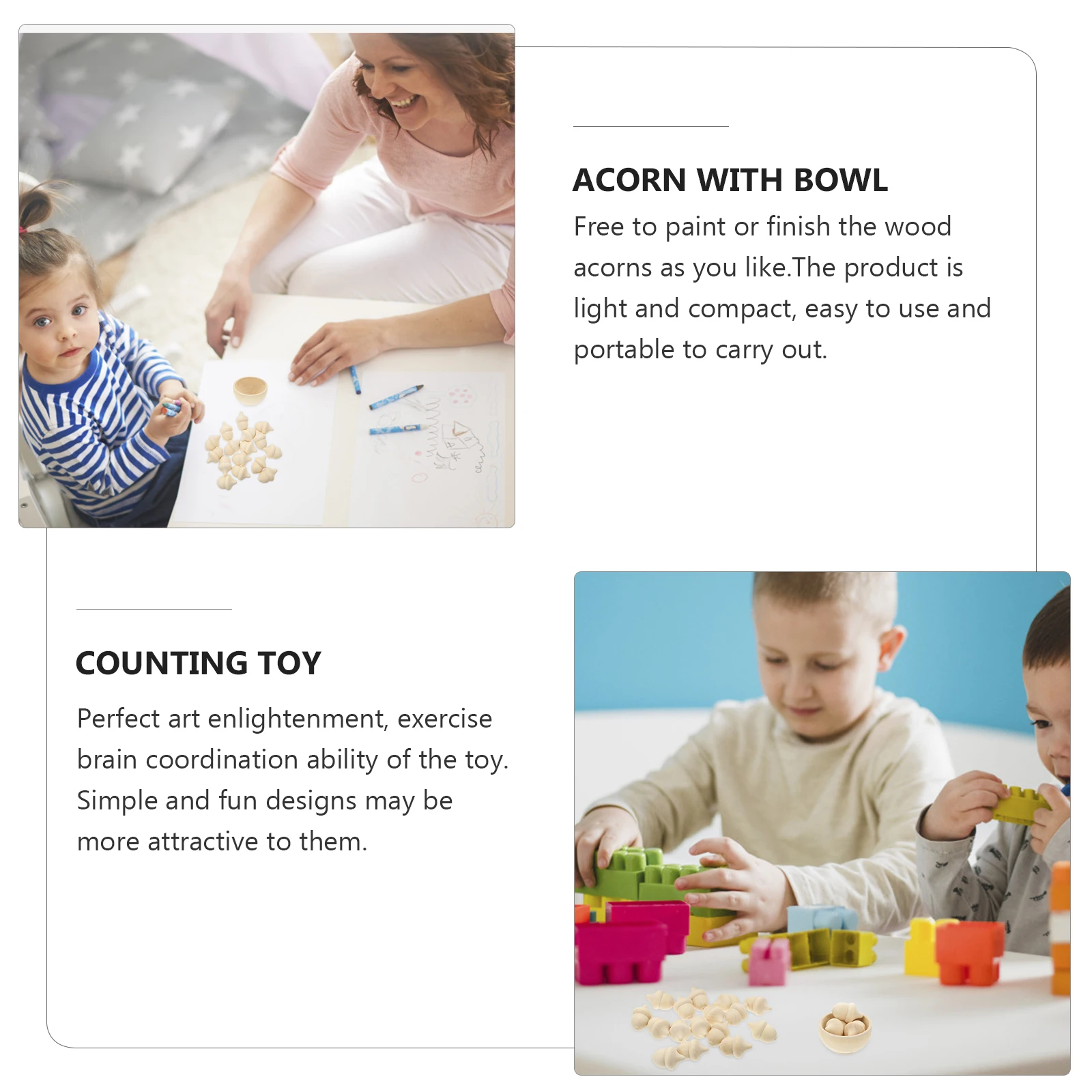 20-teiliges Spielzeug für Kleinkinder, Holz-Eichel-Set, Kinder, Sortieren, Zählen, Basteln, Mini-Eicheln, Lernen, Kind