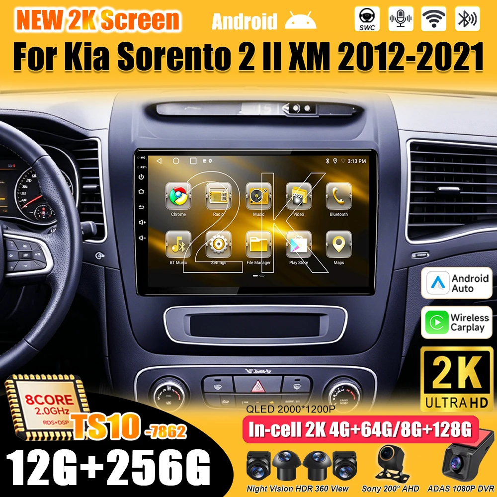 Android 15 FOR Car Radio Kia Sorento  For Kia Sorento 2 II XM 2012-2021 Multimedia Video Player Carplay Touch Screen Wifi 5G RDS