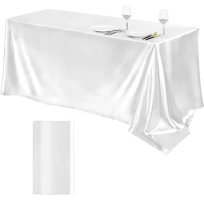 Hotel Banquet Wedding Satin Table cloth Custom Square Tablecloth White Champagne Silk fabric Dining Table cover 90x132 Inch