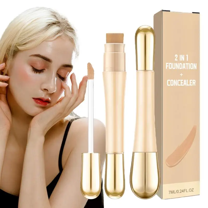 1 Stuks Gezicht Foundation Concealer Pen Langdurige Donkere Kringen Corrector Contour 2 In 1 Foundation En Concealer Cosmetisch