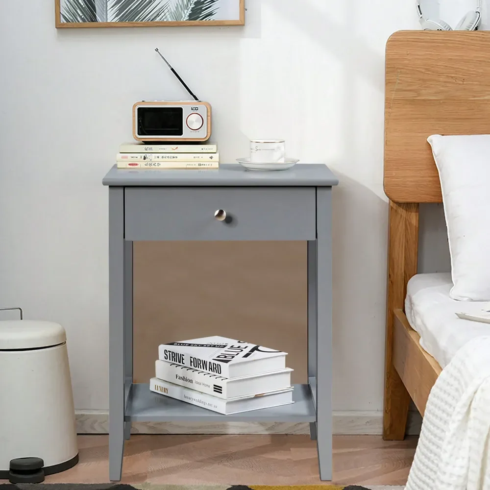 Nightstand End Table Storage Display Bedroom Furniture Drawer Shelf Beside White Grey
