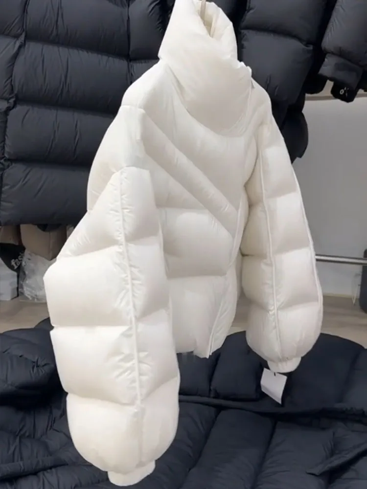 Sli ort blanc vers le bas Jaet femmes hiver Faionable vêtements d'extérieur coréen Sle coupe droite haute Densi fibre de polyéthylène