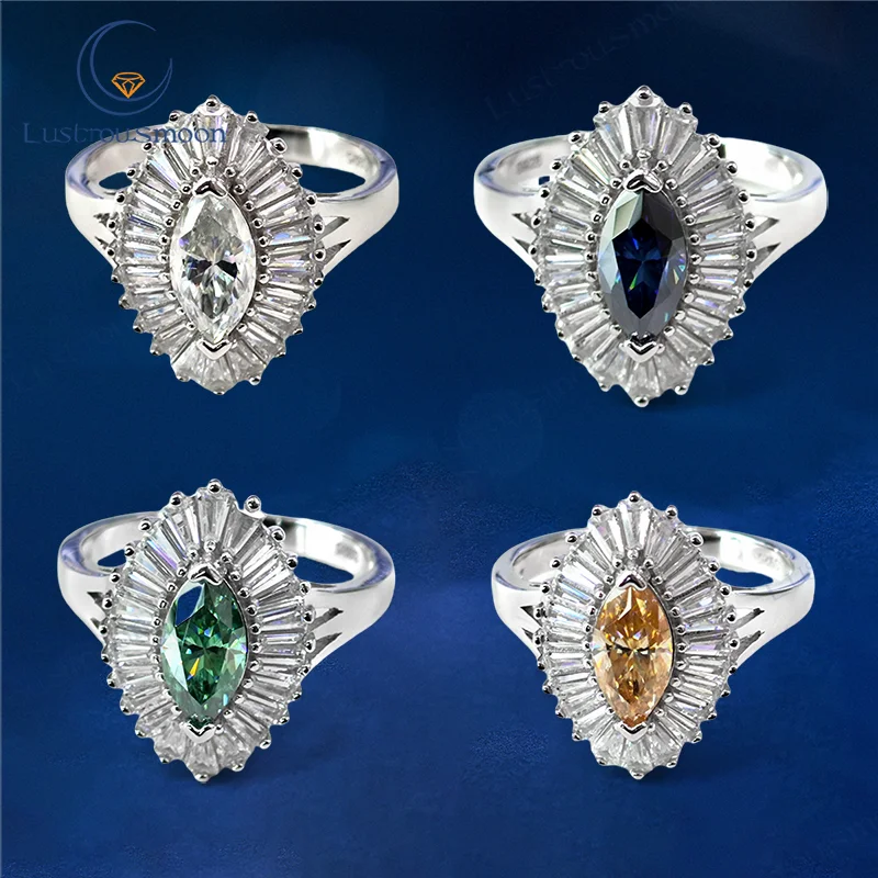 

Новый дизайн, муассанит Iced Out, цветной камень, 1 карат, огранка маркизы, серебро 925 пробы, преувеличенные ювелирные изделия, подарочное кольцо для свадебной вечеринки для женщин